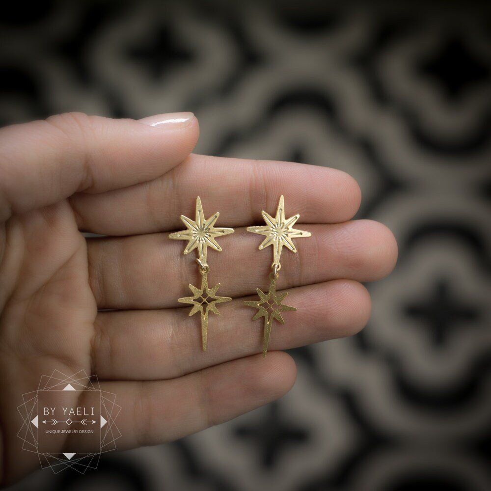 Diamond Cut Star Stud Earrings, 14K Gold 3 Stars Earrings, Triple Star Stud  Earrings, 14K Gold Holiday Star Stud Earrings, for Pair - Etsy Israel